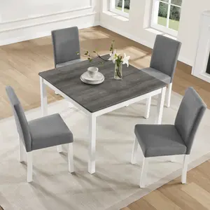 [Bellemave] 5-Piece Dining Table Set| Wooden Square Kitchen Table with 4 Upholstered Chairs