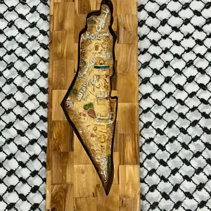 Handmade Wooden Frame with Named Painted Cities and Palestinian Symbols- from Ramallah, Palestine Decor Gift Photo