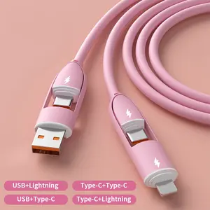 4 in 1 60W Type C Fast Charging Cable, Silicone Data Cable, Multipurpose USB to Micro USB Type C Charging Cable for Smartphone, Super Fast Charging, Durable, Portable