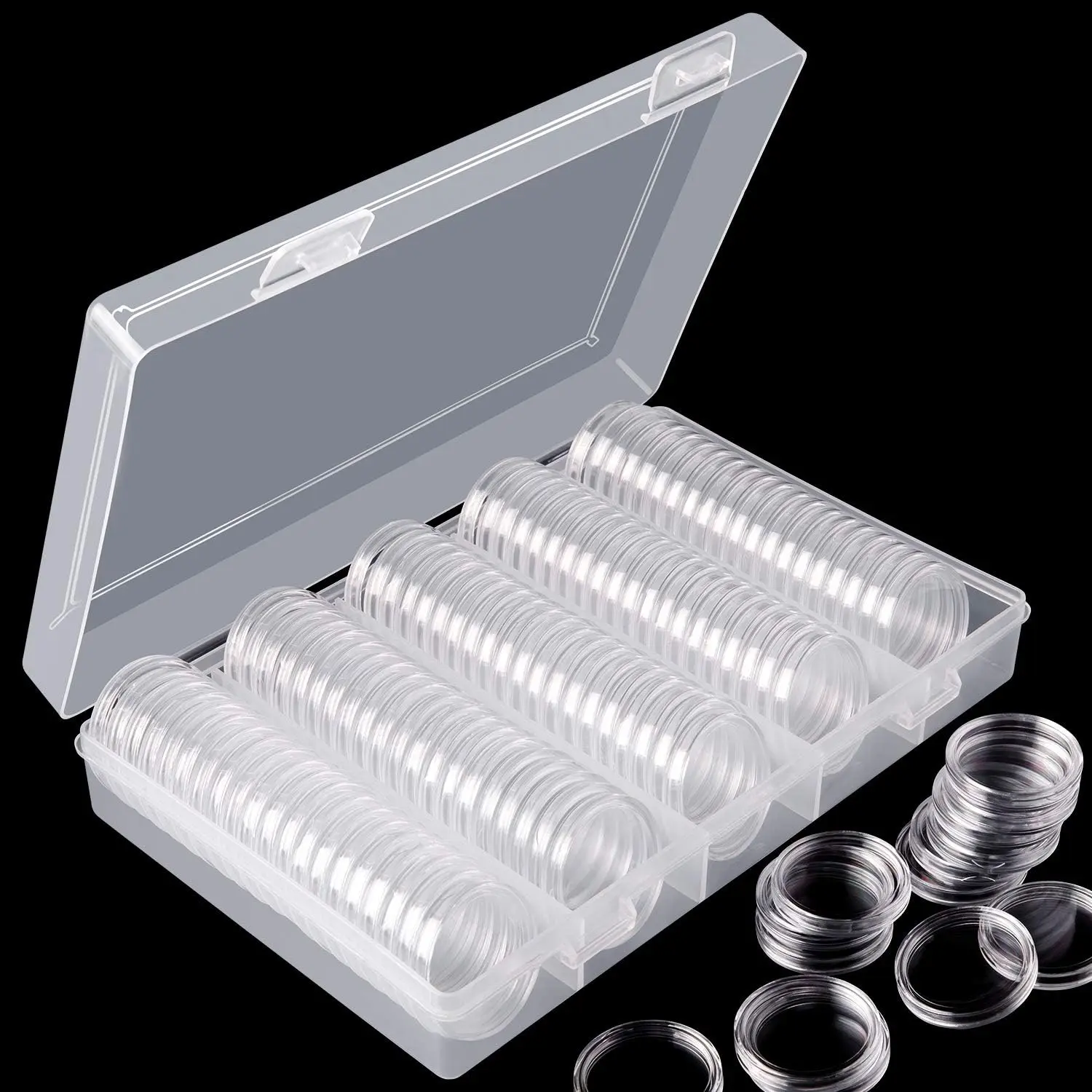 Coin Protector Set - 100-Piece 25mm Smooth Dustproof Plastic Containers, Foldable Modern Rectangle Storage Organizer Box for Home Supplies & Coin Collectors
