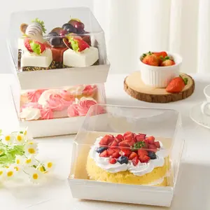 7 x 7 x 4 Inches White Paper Cake Boxes with Clear Lids, 20 Pack Square Charcuterie Boxes Disposable To Go Food Containers for 4-6 Inch Cake, Jumbo Cupcakes, Bakeries