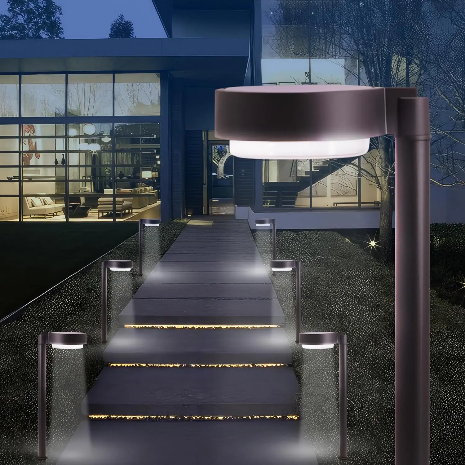 Alpan Solar Down Light (Warm White) with Integrated Solar Panel, Weather-Resistant -Cast , LED Pathway Lighting for Garden, , or Patio - Easy Stake Installation, Outdoor Use