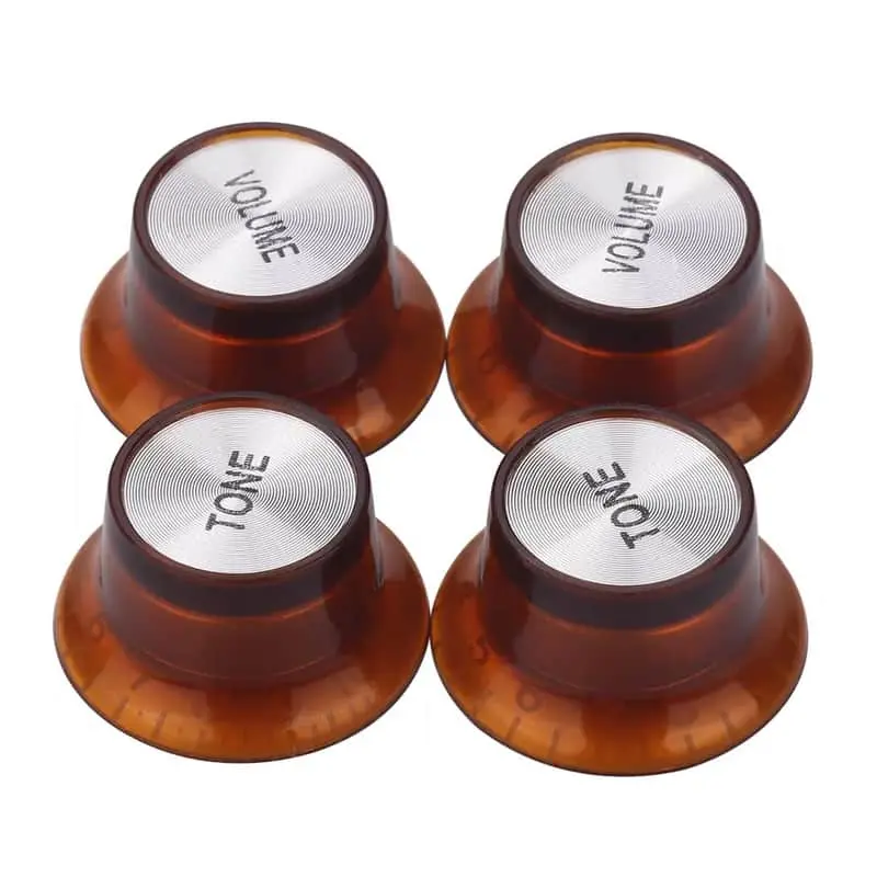 Amber Reflective 4-Pack Guitar Speed Control Knobs – Top Hat Bell Style Volume & Tone Knobs