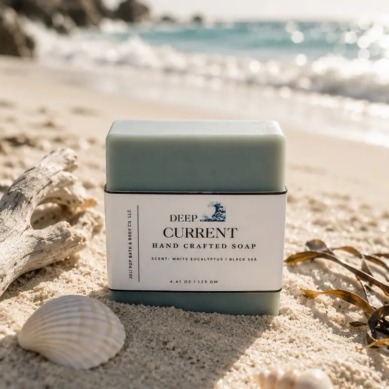 Handcrafted Artisan Small Batch Deep Current Soap Bar - White Eucalyptus & Black Sea Scent, Fresh Clean Coastal Fragrance