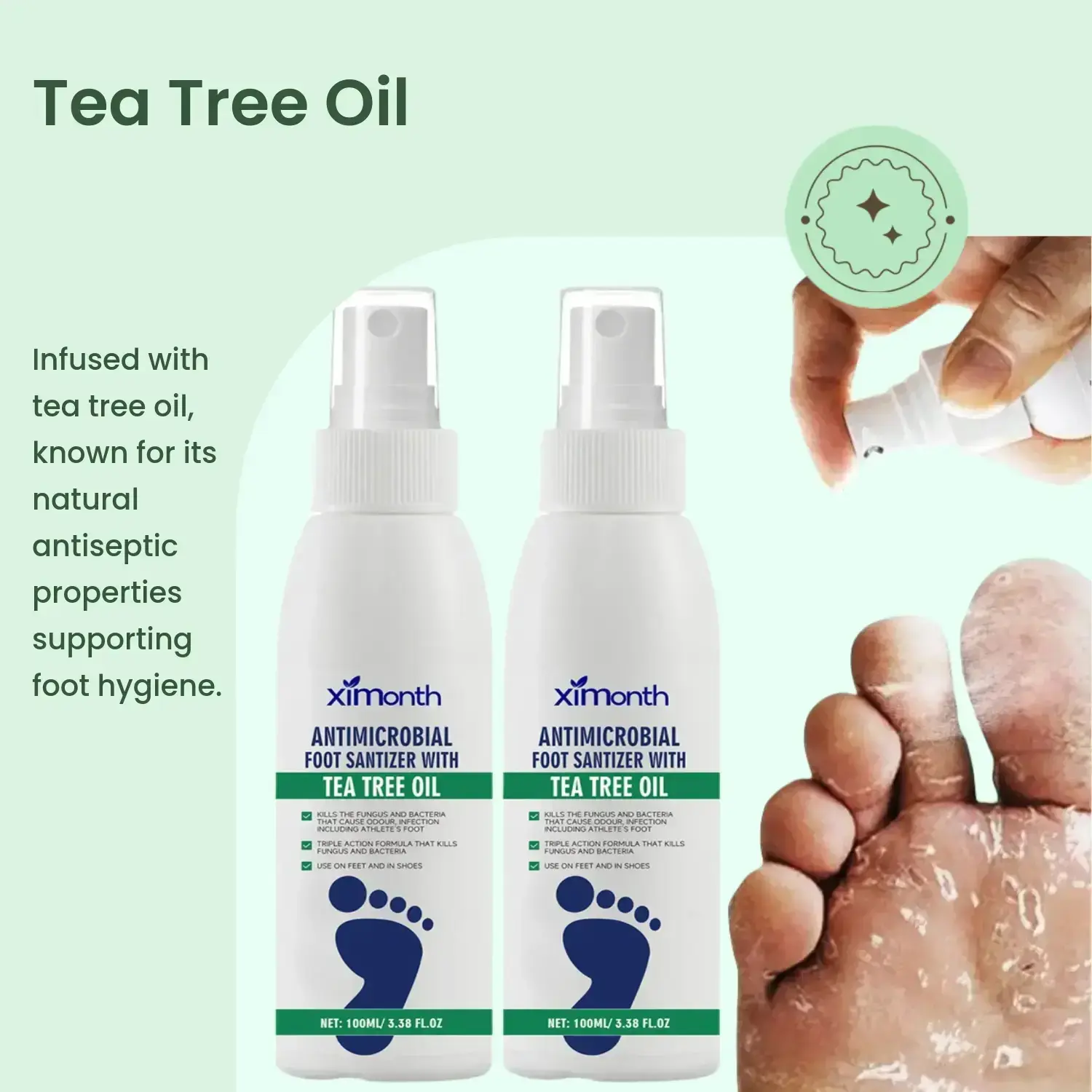 Foot Sanitizer Spray with Tea Tree Oil, 2 Counts/set Foot and Nail Sanitizer Spray, Foot Sanitizer Spray for Men and Women, Foot Care Product