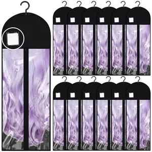 12 count Extra Long Wig Storage Bags Bulk with Hanger and Labels 31.5 Inch Wig Storage for Multiple Wigs for  Travel Closet Extensions Accessories