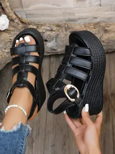 Women's Woven Platform Gladiator Wedge Sandals, Open Toe Buckle High-Top Platform Heels, Gladiator Wedge Sandals, Open Toe Buckle Sandals, High-Top Summer Heels, Comfort Wedge Sandals, Vacation Beach Sandals, Plus Size Platform Sandal, Shoe