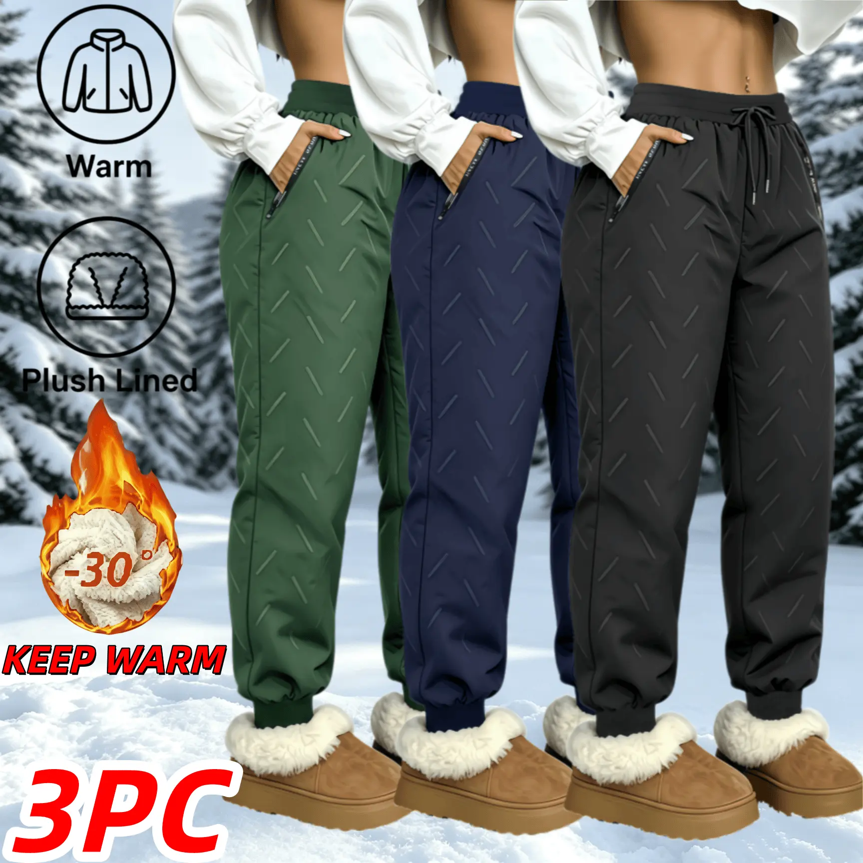 Women's winter snow jogging pants windproof and warm drawstring sports pants with zippered pockets, waterproof cuffs, outdoor skiing pants in regular sizes, women's warm hiking snow pants, suitable for skiing, hiking, and daily outdoor activities