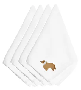 212 MAIN Collie Embroidered Polyester Napkins Set - 4-Piece Home Tableware, Cloth Kitchen Linens for Household Use
