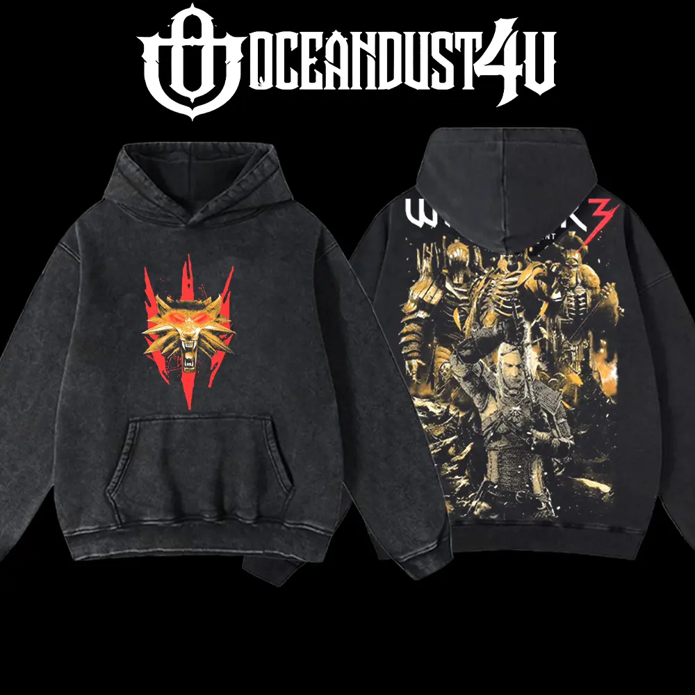 OceanDust4U The Witcher 3: Wild Hunt Hoodie 100% Premium Cotton 230gsm Heavyweight Pre-Washed Unisex Classic Menswear Apparel