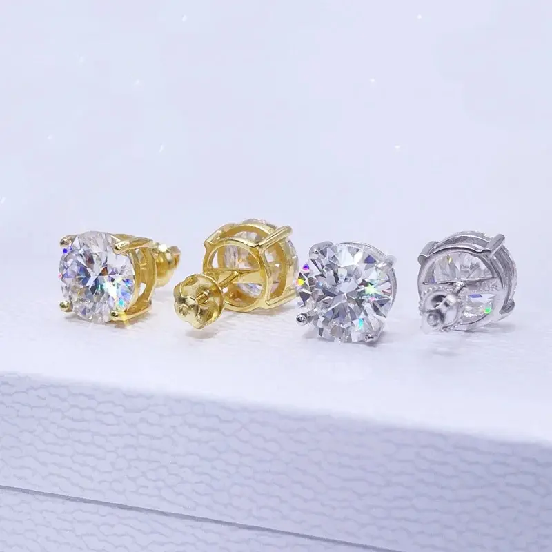 Unisex AAAA Grade Stones Sparkling Zirconia Round Cut Gold Stud Earrings (3-14mm) - Screw/Push Backs, Unisex Stud Fit, Wedding-Ready Shine, Elegant Costume Jewelry Gift