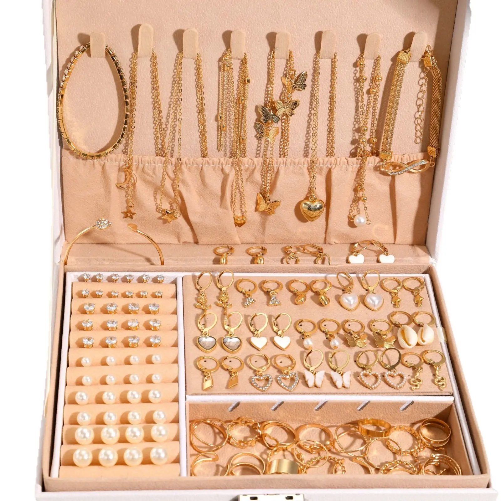 Women's 115pcs/set Gold-Plated Acrylic Alloy Butterfly Jewelry Set - Includes Necklace, Ring, Earrings, Bracelet - Female Party, Everyday Wear Gift (Box Not Included)