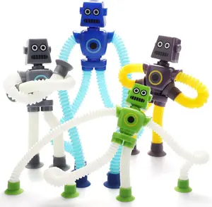Boxgear 4 Pieces LED Shape Changing Robot Toy, Telescopic Pop Tubes Fidget Toys, Sensory Toys for Girls Boys