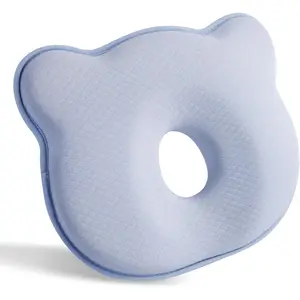 Cute Bear Memory Foam Baby Pillow, Breathable Anti‑Flat Head Cushion in Blue & Pink