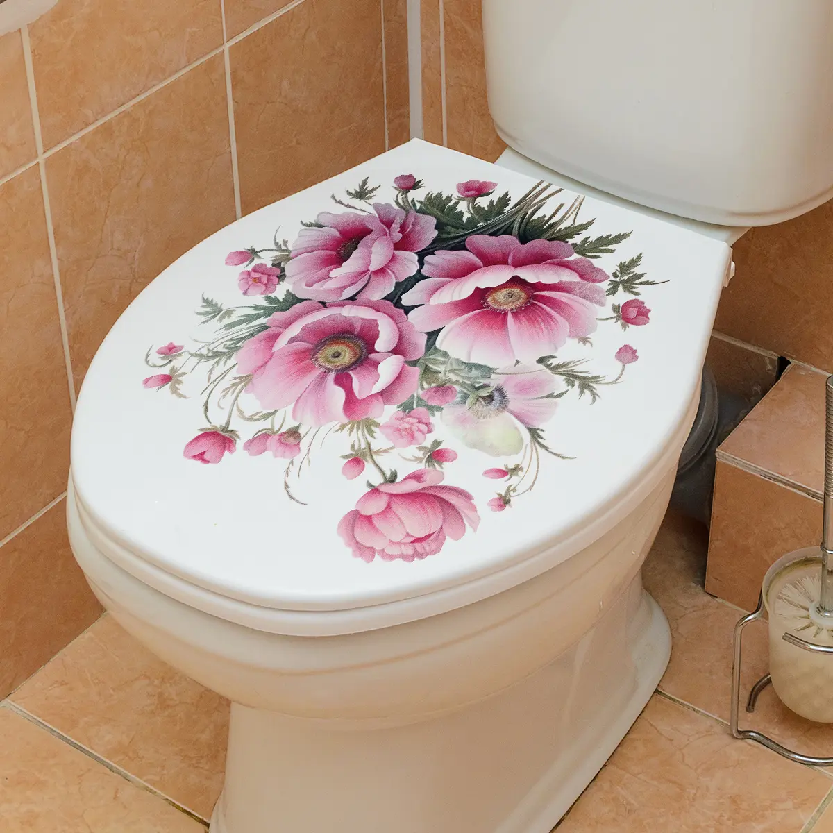 A piece of (30*30cm) spring pink floral toilet sticker, bathroom toilet decorative sticker, Bathroom Decor Supplies, Bathroom Accessory, self-adhesive MS7301-YC