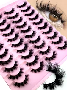 New 20 pairs 3D Mink Lashes Cat Eyelashes Fluffy Wispy Volume Lashes Natural Feathery Effect Lightweight Flexible Band Fake Lashes
