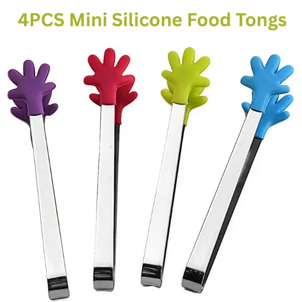 4PCS Mini Silicone Food Tongs, Small Serving Tongs for Ice, Fruit, BBQ, Party Buffet Independence