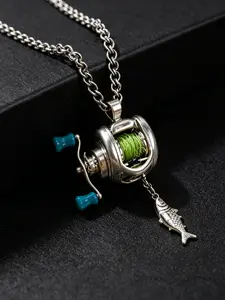 Mini Fishing Rod Necklace, Creative Cute Fishing Reel Jewelry Set, Unique Personalized Pendant Necklace, Perfect Gift for Friends and Dad