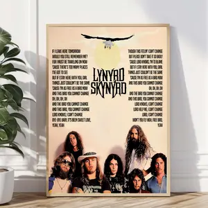 Free Bird Lynyrd Skynyrd Music Wall Art Print - Retro Song Lyrics Poster No Frame, Classic 70's Rock Decor, Music Room, Wall Art Gift for Music Fans