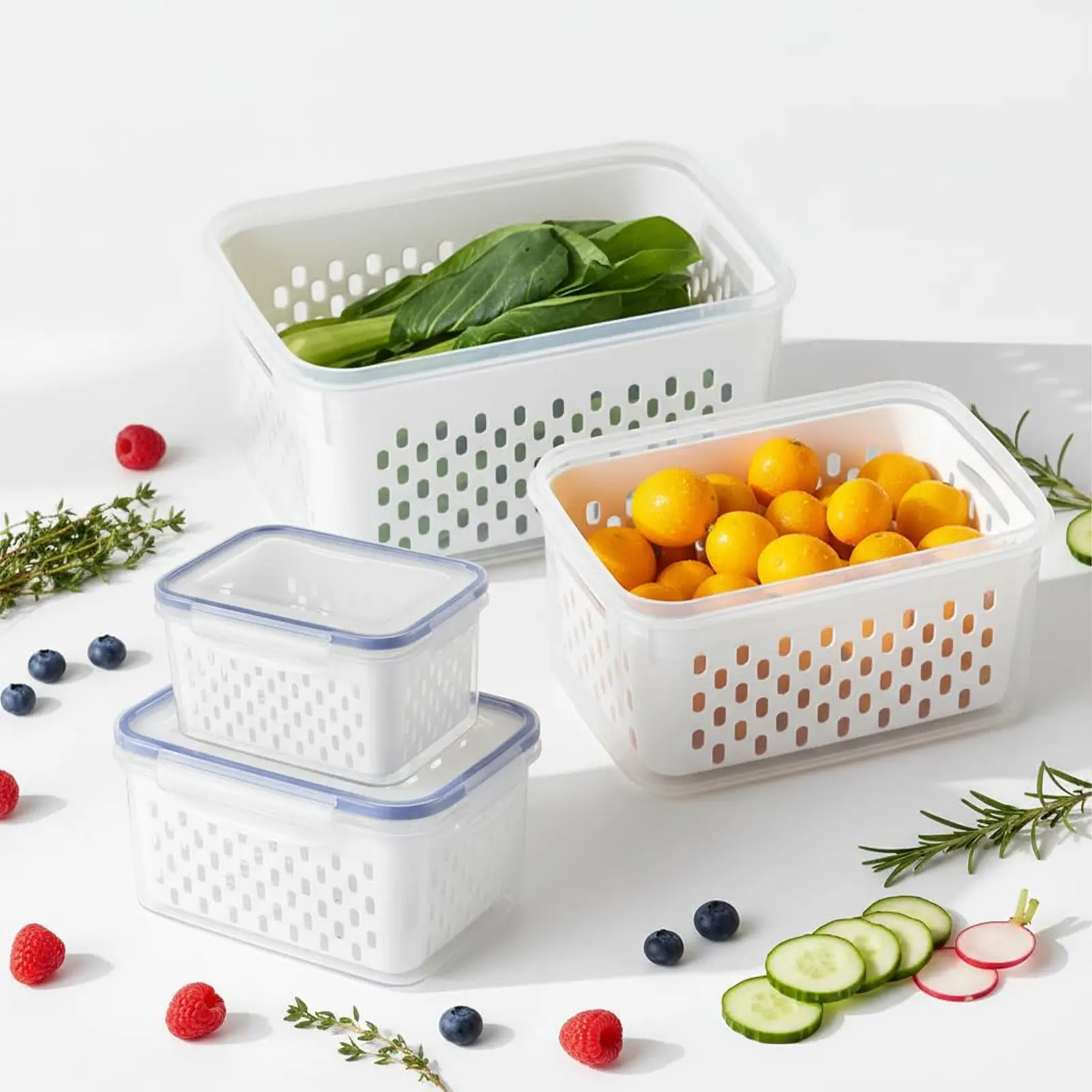 2-Pack Fridge Produce Storage Containers All-In-One Fruit Washing Bowl with Strainer Leakproof Design for Fresh Produce Versatile Storage for Salads Berries Vegetables and Meat Organize Freshness Effortlessly