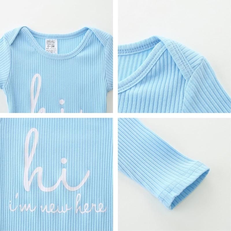Baby Romper with Baby Mittens & Newborn Hats Footless Long Sleeve Solid Onesie Hi Im New Here
