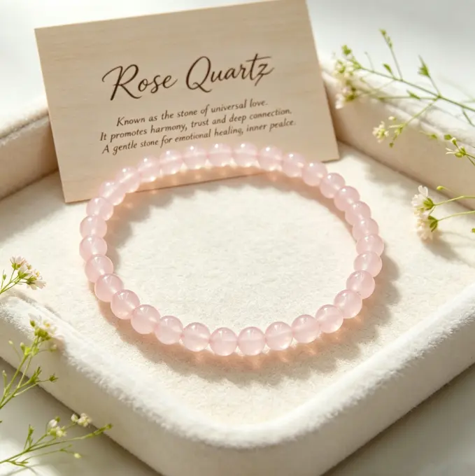 ROSE QUARTZ Dainty Bracelet 4mm Pink Crystal Stone Healing Minimalist Boho Jewelry Gift