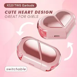 K520 TWS Earbuds Cute Heart Shaped Pink Wireless Earbuds Switchable Design HiFi Stereo Ultra Low Latency for Girls TikTok Viral