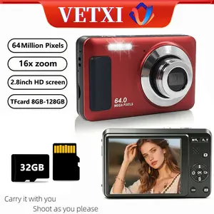 VETXI-02 4K PIXPRO Digital Camera with 16GB/32GB Card, 64MP Portable Compact Point-and-shoot Camera, 16x Zoom, 2.8-inch LCD Screen, Ultra HD Digital Camera and 1080p Video Recording.