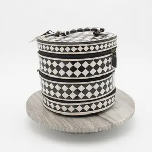 3 TIER CHECKERED LEATHER TRAVEL JEWELRY BOX