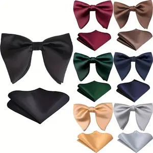Bow Ties For Men Pre Tied Bowtie Adjustable Oversize Mens Bow Tie Pocket Square Set For Daily Dress, Birthday, Wedding, Engagement, Party, Business, Office, Meeting, Showing, Presents For Men