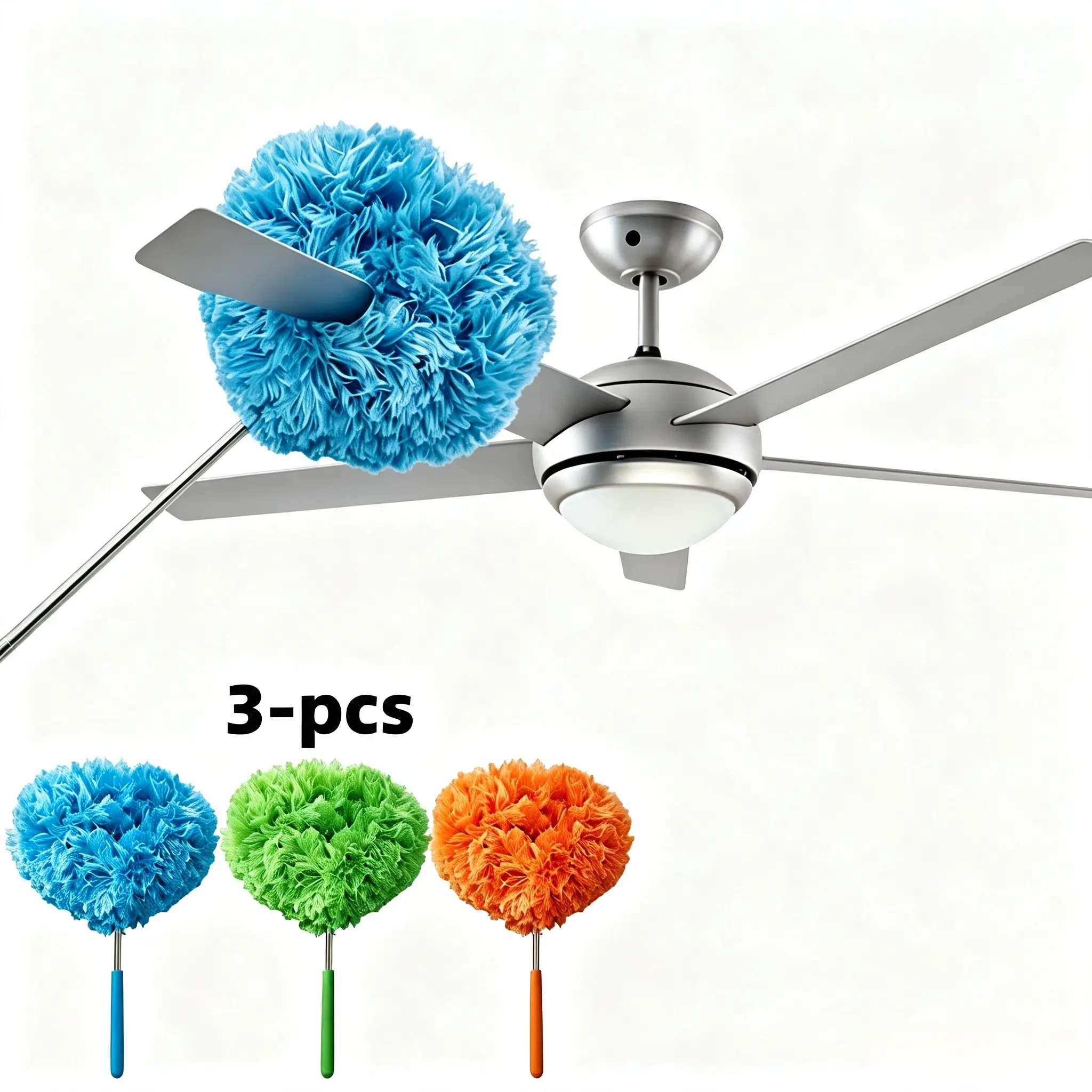 3-Pack Telescopic Microfiber Ceiling Fan Duster, Adjustable 12.99-31.5 in Extension Pole, Washable Reusable Cleaner for High Ceilings, Fan Blades, Walls & Cobwebs