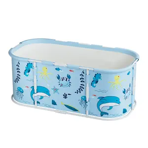 Portable Foldable Bathtub for Adult, 45" Folding Tub, Soaking Bathtub for Hot Bath and Ice Bath, Freestanding Surround Collapsible Bathtubs, Reinforced Bracket, Large Capacity (Light Blue), Freestanding Soaking Tub