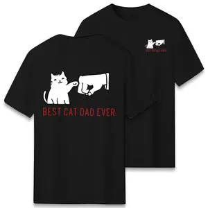 Best Cat Dad Ever Graphic T-Shirt, Cat Humor Print Crew Neck Tee, Casual Top for Cat Lovers & Fathers
