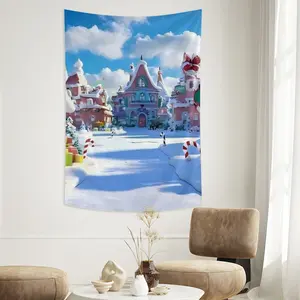Christmas Paradise  Banner - Festive Snowy Village Scene With Gingerbread House  Candy Cane & Gift Boxes   Durable Polyester Indoor/Outdoor Decoration For Home  Walls  Courtyard  Garde