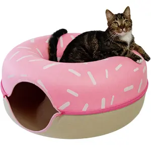 Luli & Cat Sprinkled Donut Cat Tunnel Bed - Large Cat Tunnel Hideaway Caves for Indoor Cats pet gift