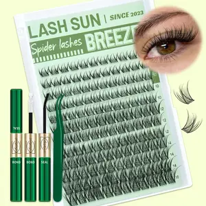 Lashsun Spider Breeze Lash Clusters Kit, Wispy Natural Eyelash Clusters D Curl 8-16mm Cluster Eyelash Extensions Reusable Individual Lashes with Invisible Band for DIY at Home, Kit with Bond&Seal Tweezers, False Eyelashes Clusters