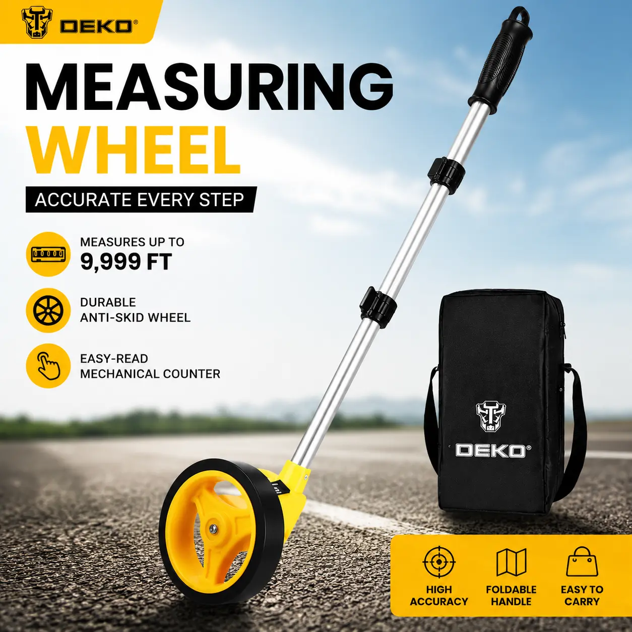 Mechanical Measuring Wheel 9999FT Distance Measure Tool | Foldable Survey Wheel with Counter Display for Construction, Road, Lawn & Property Measurement