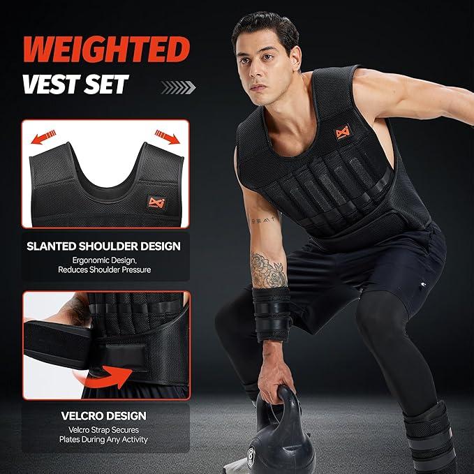 LEKÄRO  Adjustable Weighted Vest Set for Men Women with 44lbs Total Weight Ergonomic Design for Workout Strength Training Running Fitness