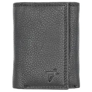 Men's Leather Trifold Wallet Velcro Closed RFID Blocking Black Snake Texture Minimalist Style with Key Holder Bill Divider & Transparent I.D. Window