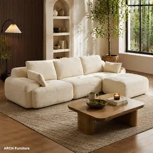 84-114 Inch Modular 3-Seater Loveseat Sofa, Boneless Cloud-Design Corduroy Sectional Couch with Memory Foam, No-Assembly Beige Indoor Living Room Furniture for Small Spaces, Boneless Couch