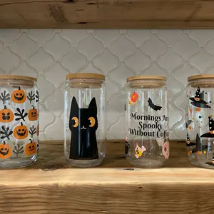 Hello Gifts Designs Halloween Fall Glass Tumbler - Festive Coffee Glass Cups - Perfect for Fall Season fall cup