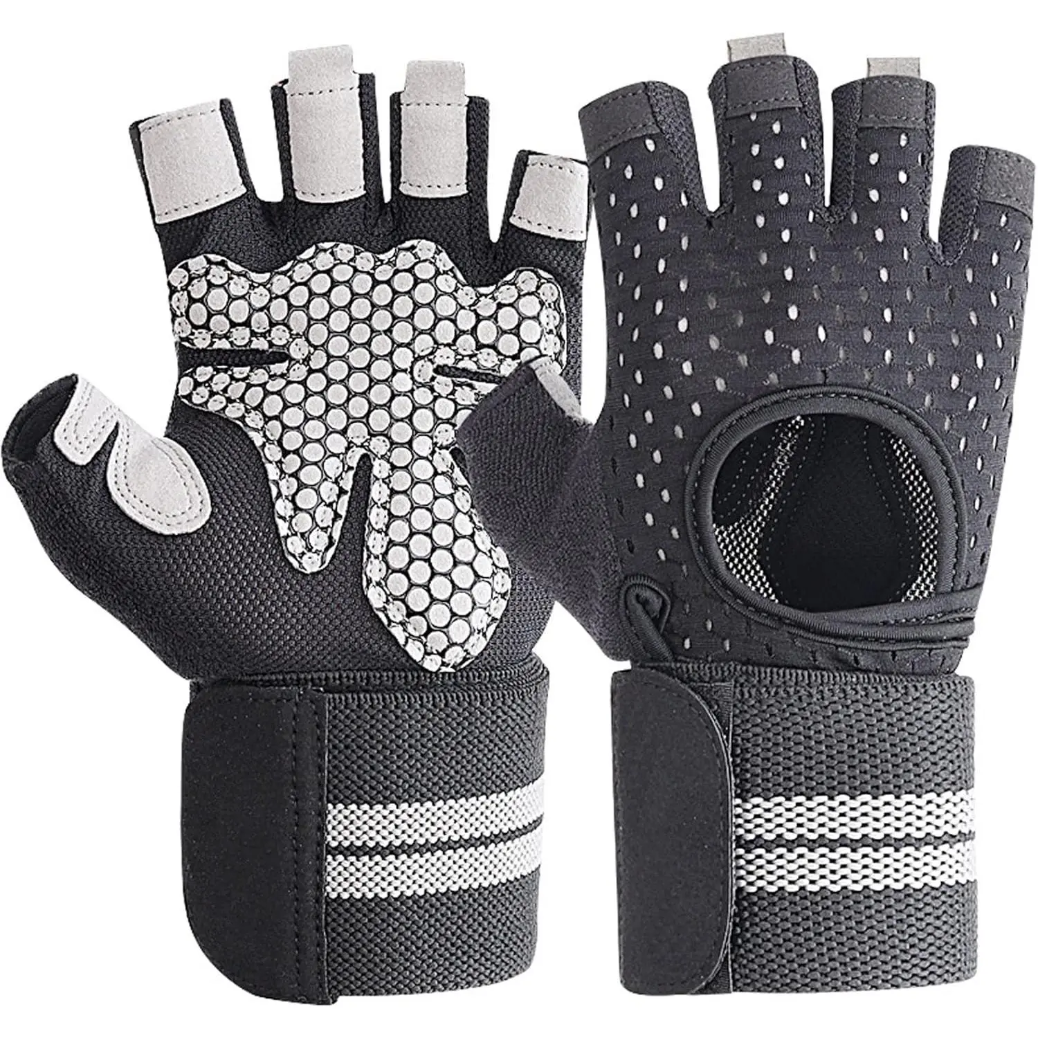 Weightlifting Gym Gloves for Men Women, Breathable Workout Gloves, Anti-Slip Exercise Gloves, Adjustable Wrist Support, Full Palm Protection, Lightweight