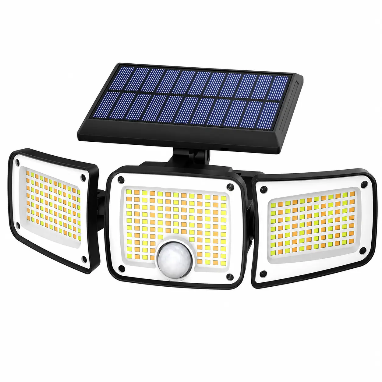 Solar Flood Lights Outdoor, 3 Color Temperature 280 LED 3000LM Solar Motion Sensor Lights Outdoor, IP65 Waterproof 3000mah 3 Heads Wall Security Light, 270° Wide Angle, Garage, Pool, Garden, 2 Pack