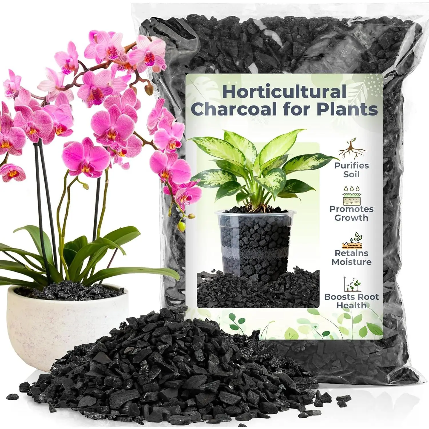 Horticultural Charcoal for  - 1Qt.  Earth Regulated Supplement for Potting Soil Indoor ,  Biochar, Succulent Soil, Paphiopedilum, Bonsai, Terrarium