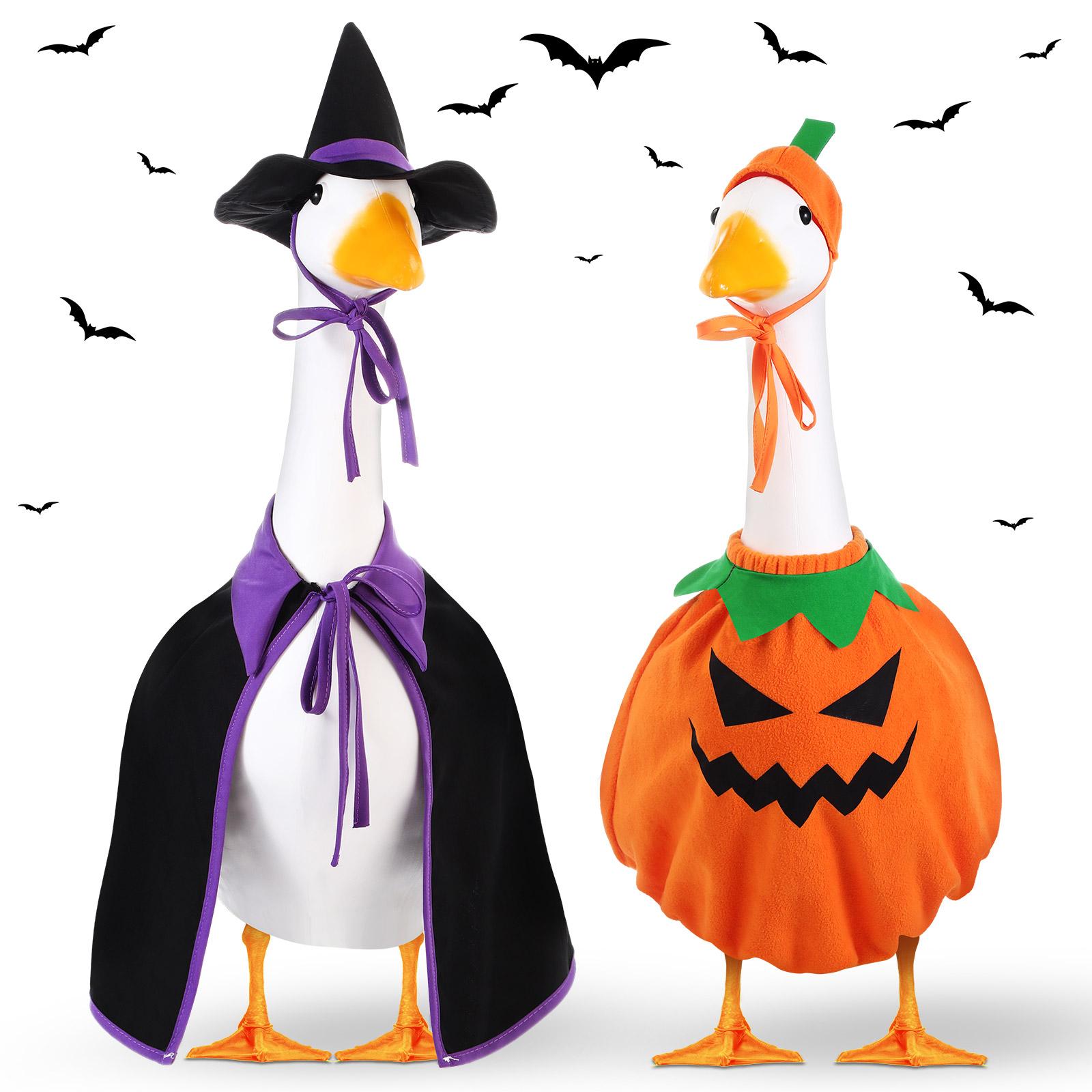 2 Sets Halloween Porch Goose Outfit fit 23 inch Goose, Lawn Porch Goose Clothes Clothing Fall Halloween Outfit for Outdoor Patio Yard Lawn Art Decoration