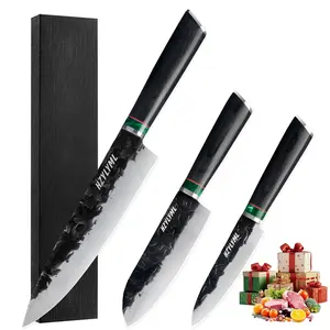 3-Piece Forged Hammered Kitchen Knife Set (Chef/Universal/Small Santoku) - High Hardness, Home Essential tiktokshopspringglowup Japanese