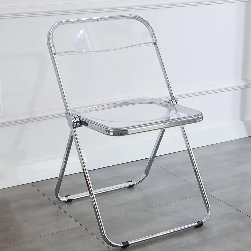 Luxury Modern Transparent Folding Chair Acrylic Folding Chair-Acrylic Ghost Stackable Crystal Seat-PC Plastic Living Room Seat-Chrome Frame Decorative Side Chair (Clearance)