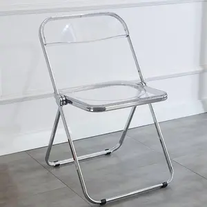Luxury Modern Transparent Folding Chair Acrylic Folding Chair-Acrylic Ghost Stackable Crystal Seat-PC Plastic Living Room Seat-Chrome Frame Decorative Side Chair (Clearance)