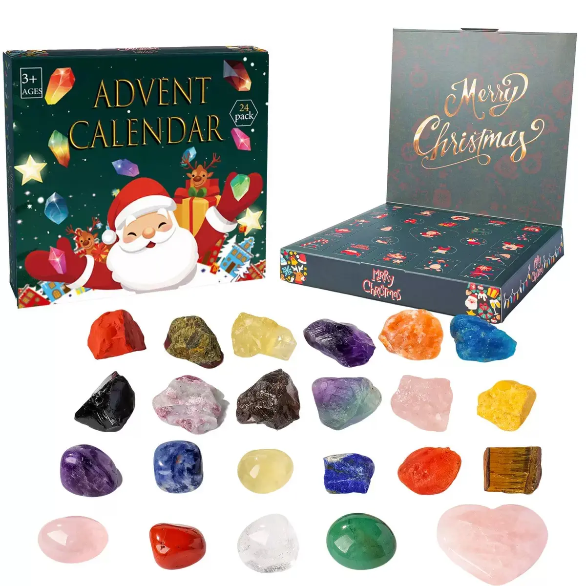 Crystal Advent Calendar 2026 for Kids, 24 Natural Gemstones & Healing Stones Advent Calendar with Geographic Gemstone Rocks and Minerals - Christmas Countdown Gift for Boys, Girls, Teens & Adults