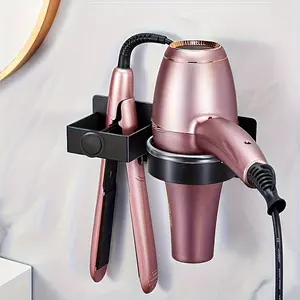 Wall-Mounted Hair Styling Tool Storage Rack, No-Drill Bathroom Storage Rack, Lightweight Hair Accessory Holder, with Towel Hook, Suitable for Various Hair Types, Shelves, Suitable for Hair Dryer, Straightener And Curling Iron